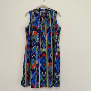 Jude Connolly Willow Ikat Stripe Mock Neck Shift Sleeveless  Dress M